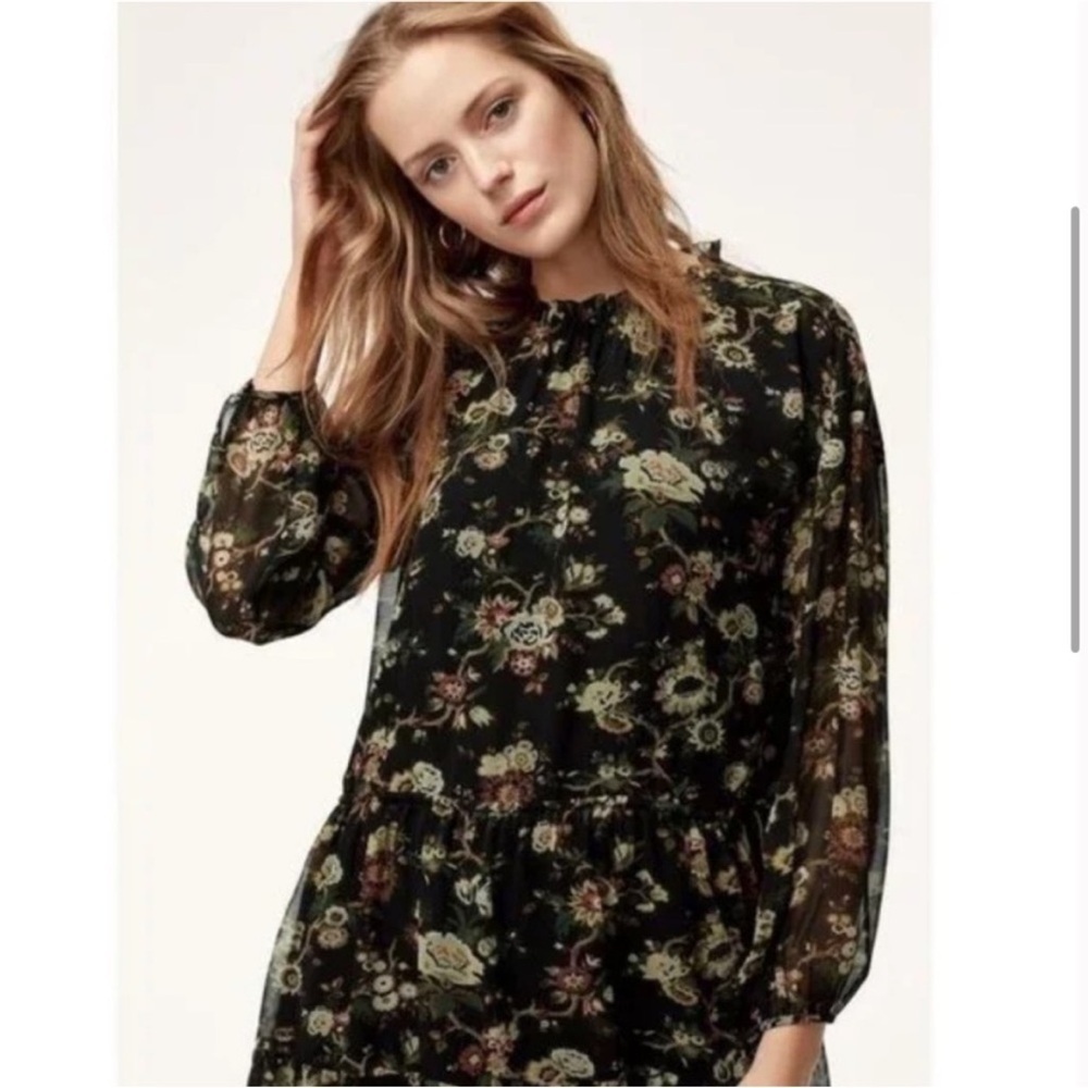 Aritzia Wilfred Lamare Ruffle Floral Mini Dress Open Back Peasant Prairie Sz XS - Picture 4 of 16